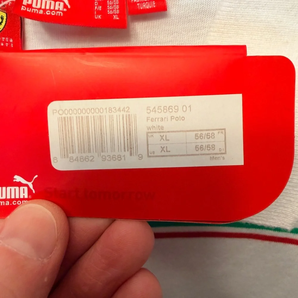 NWT Puma Scuderia Ferrari Men’s XL Polo Shirt White Red Green Stripe Logo Snaps - Picture 6 of 12